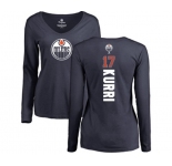 NHL Women Adidas Edmonton Oilers #17 Jari Kurri Navy Blue Backer Slim Fit Long Sleeve T-Shirt