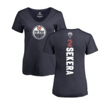 NHL Women Adidas Edmonton Oilers #2 Andrej Sekera Navy Blue Backer Slim Fit V-Neck T-Shirt