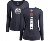 NHL Women Adidas Edmonton Oilers #21 Andrew Ference Navy Blue Backer Slim Fit Long Sleeve T-Shirt