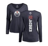 NHL Women Adidas Edmonton Oilers #22 Jean-Francois Jacques Navy Blue Backer Slim Fit Long Sleeve T-Shirt