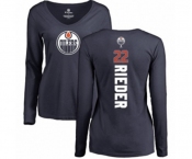NHL Women Adidas Edmonton Oilers #22 Tobias Rieder Navy Blue Backer Slim Fit Long Sleeve T-Shirt