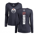 NHL Women Adidas Edmonton Oilers #27 Boyd Gordon Navy Blue Backer Slim Fit Long Sleeve T-Shirt