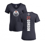 NHL Women Adidas Edmonton Oilers #27 Boyd Gordon Navy Blue Backer Slim Fit V-Neck T-Shirt