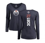 NHL Women Adidas Edmonton Oilers #27 Milan Lucic Navy Blue Backer Slim Fit Long Sleeve T-Shirt
