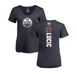 NHL Women Adidas Edmonton Oilers #27 Milan Lucic Navy Blue Backer Slim Fit V-Neck T-Shirt