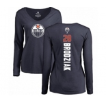 NHL Women Adidas Edmonton Oilers #28 Kyle Brodziak Navy Blue Backer Slim Fit Long Sleeve T-Shirt