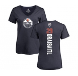 NHL Women Adidas Edmonton Oilers #29 Leon Draisaitl Navy Blue Backer Slim Fit V-Neck T-Shirt