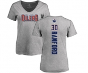 NHL Women Adidas Edmonton Oilers #30 Bill Ranford Ash Backer T-Shirt