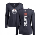 NHL Women Adidas Edmonton Oilers #30 Bill Ranford Navy Blue Backer Slim Fit Long Sleeve T-Shirt