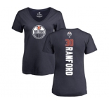 NHL Women Adidas Edmonton Oilers #30 Bill Ranford Navy Blue Backer Slim Fit V-Neck T-Shirt