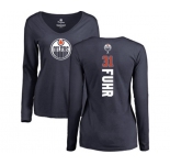 NHL Women Adidas Edmonton Oilers #31 Grant Fuhr Navy Blue Backer Slim Fit Long Sleeve T-Shirt