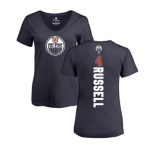 NHL Women Adidas Edmonton Oilers #4 Kris Russell Navy Blue Backer Slim Fit V-Neck T-Shirt