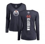NHL Women Adidas Edmonton Oilers #44 Zack Kassian Navy Blue Backer Slim Fit Long Sleeve T-Shirt
