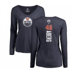 NHL Women Adidas Edmonton Oilers #46 Pontus Aberg Navy Blue Backer Slim Fit Long Sleeve T-Shirt