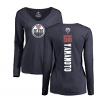NHL Women Adidas Edmonton Oilers #56 Kailer Yamamoto Navy Blue Backer Slim Fit Long Sleeve T-Shirt