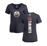 NHL Women Adidas Edmonton Oilers #56 Kailer Yamamoto Navy Blue Backer Slim Fit V-Neck T-Shirt