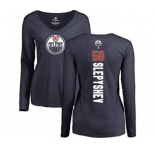NHL Women Adidas Edmonton Oilers #58 Anton Slepyshev Navy Blue Backer Slim Fit Long Sleeve T-Shirt
