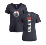 NHL Women Adidas Edmonton Oilers #58 Anton Slepyshev Navy Blue Backer Slim Fit V-Neck T-Shirt