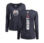 NHL Women Adidas Edmonton Oilers #6 Adam Larsson Navy Blue Backer Slim Fit Long Sleeve T-Shirt