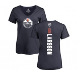 NHL Women Adidas Edmonton Oilers #6 Adam Larsson Navy Blue Backer Slim Fit V-Neck T-Shirt