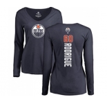 NHL Women Adidas Edmonton Oilers #60 Olivier Rodrigue Navy Blue Backer Slim Fit Long Sleeve T-Shirt