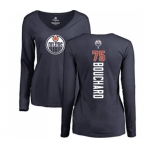 NHL Women Adidas Edmonton Oilers #75 Evan Bouchard Navy Blue Backer Slim Fit Long Sleeve T-Shirt