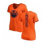 NHL Women Adidas Edmonton Oilers #75 Evan Bouchard Orange One Color Backer Slim Fit V-Neck T-Shirt