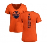 NHL Women Adidas Edmonton Oilers #91 Drake Caggiula Orange One Color Backer Slim Fit V-Neck T-Shirt