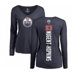 NHL Women Adidas Edmonton Oilers #93 Ryan Nugent-Hopkins Navy Blue Backer Slim Fit Long Sleeve T-Shirt