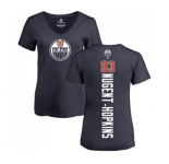 NHL Women Adidas Edmonton Oilers #93 Ryan Nugent-Hopkins Navy Blue Backer Slim Fit V-Neck T-Shirt
