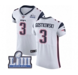 Men's Nike New England Patriots #3 Stephen Gostkowski White Vapor Untouchable Elite Player Super Bowl LIII Bound NFL Jersey