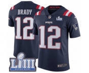 Men's Nike New England Patriots #12 Tom Brady Limited Navy Blue Rush Vapor Untouchable Super Bowl LIII Bound NFL Jersey