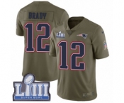 Men's Nike New England Patriots #12 Tom Brady Limited Olive 2017 Salute to Service Super Bowl LIII Bound NFL Jersey