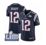 Men's Nike New England Patriots #12 Tom Brady Navy Blue Team Color Vapor Untouchable Limited Player Super Bowl LIII Bound NFL Jersey