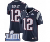 Men's Nike New England Patriots #12 Tom Brady Navy Blue Team Color Vapor Untouchable Limited Player Super Bowl LIII Bound NFL Jersey