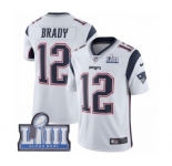 Men's Nike New England Patriots #12 Tom Brady White Vapor Untouchable Limited Player Super Bowl LIII Bound NFL Jersey