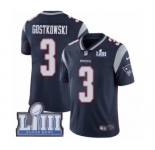 Men's Nike New England Patriots #3 Stephen Gostkowski Navy Blue Team Color Vapor Untouchable Limited Player Super Bowl LIII Bound NFL Jersey