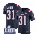 Men's Nike New England Patriots #31 Jonathan Jones Limited Navy Blue Rush Vapor Untouchable Super Bowl LIII Bound NFL Jersey
