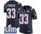 Men's Nike New England Patriots #33 Kevin Faulk Limited Navy Blue Rush Vapor Untouchable Super Bowl LIII Bound NFL Jersey