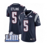 Men's Nike New England Patriots #5 Danny Etling Navy Blue Team Color Vapor Untouchable Limited Player Super Bowl LIII Bound NFL Jersey