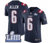 Men's Nike New England Patriots #6 Ryan Allen Limited Navy Blue Rush Vapor Untouchable Super Bowl LIII Bound NFL Jersey