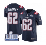 Men's Nike New England Patriots #62 Joe Thuney Limited Navy Blue Rush Vapor Untouchable Super Bowl LIII Bound NFL Jersey