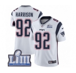 Men's Nike New England Patriots #92 James Harrison White Vapor Untouchable Limited Player Super Bowl LIII Bound NFL Jersey