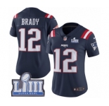 Women's Nike New England Patriots #12 Tom Brady Limited Navy Blue Rush Vapor Untouchable Super Bowl LIII Bound NFL Jersey