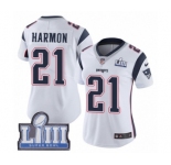 Women's Nike New England Patriots #21 Duron Harmon White Vapor Untouchable Limited Player Super Bowl LIII Bound NFL Jersey