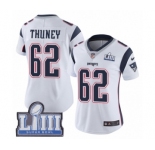 Women's Nike New England Patriots #62 Joe Thuney White Vapor Untouchable Limited Player Super Bowl LIII Bound NFL Jersey