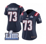 Women's Nike New England Patriots #73 John Hannah Limited Navy Blue Rush Vapor Untouchable Super Bowl LIII Bound NFL Jersey