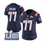 Women's Nike New England Patriots #77 Trent Brown Limited Navy Blue Rush Vapor Untouchable Super Bowl LIII Bound NFL Jersey