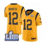 Men's Nike Los Angeles Rams #12 Joe Namath Limited Gold Rush Vapor Untouchable Super Bowl LIII Bound NFL Jersey