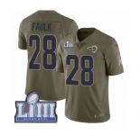 Men's Nike Los Angeles Rams #28 Marshall Faulk Limited Olive 2017 Salute to Service Super Bowl LIII Bound NFL Jersey